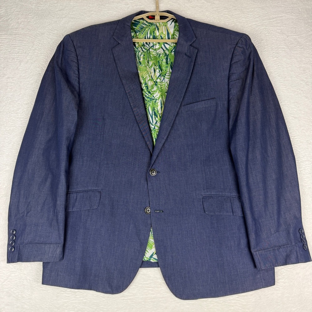 Linea Uomo Mens 50R 100% Cotton Blue Sport Coat Blazer Tropical Lining